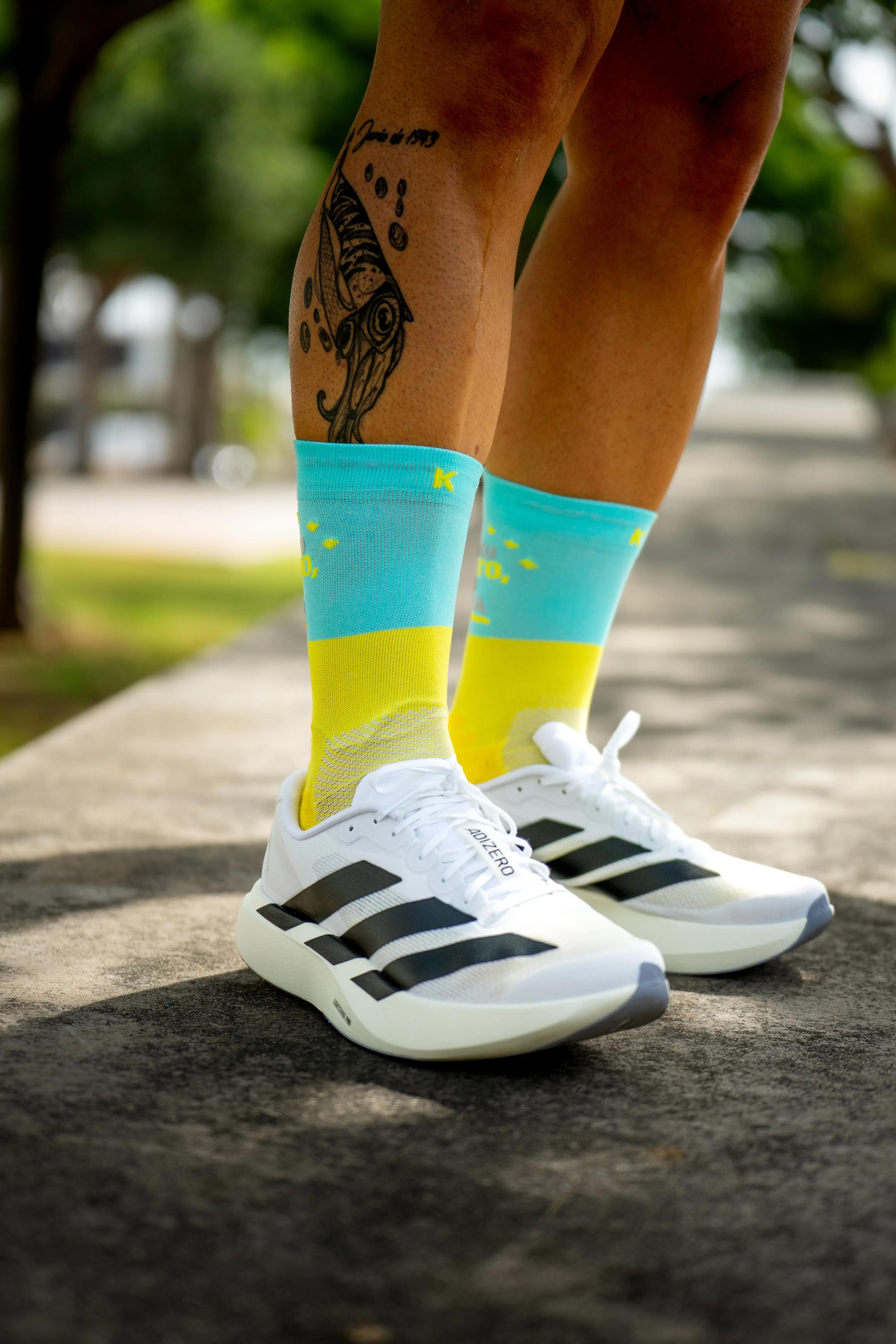 CALZINI "NO EXCUSAS" Running - Turchese/Giallo Fluo 6/8