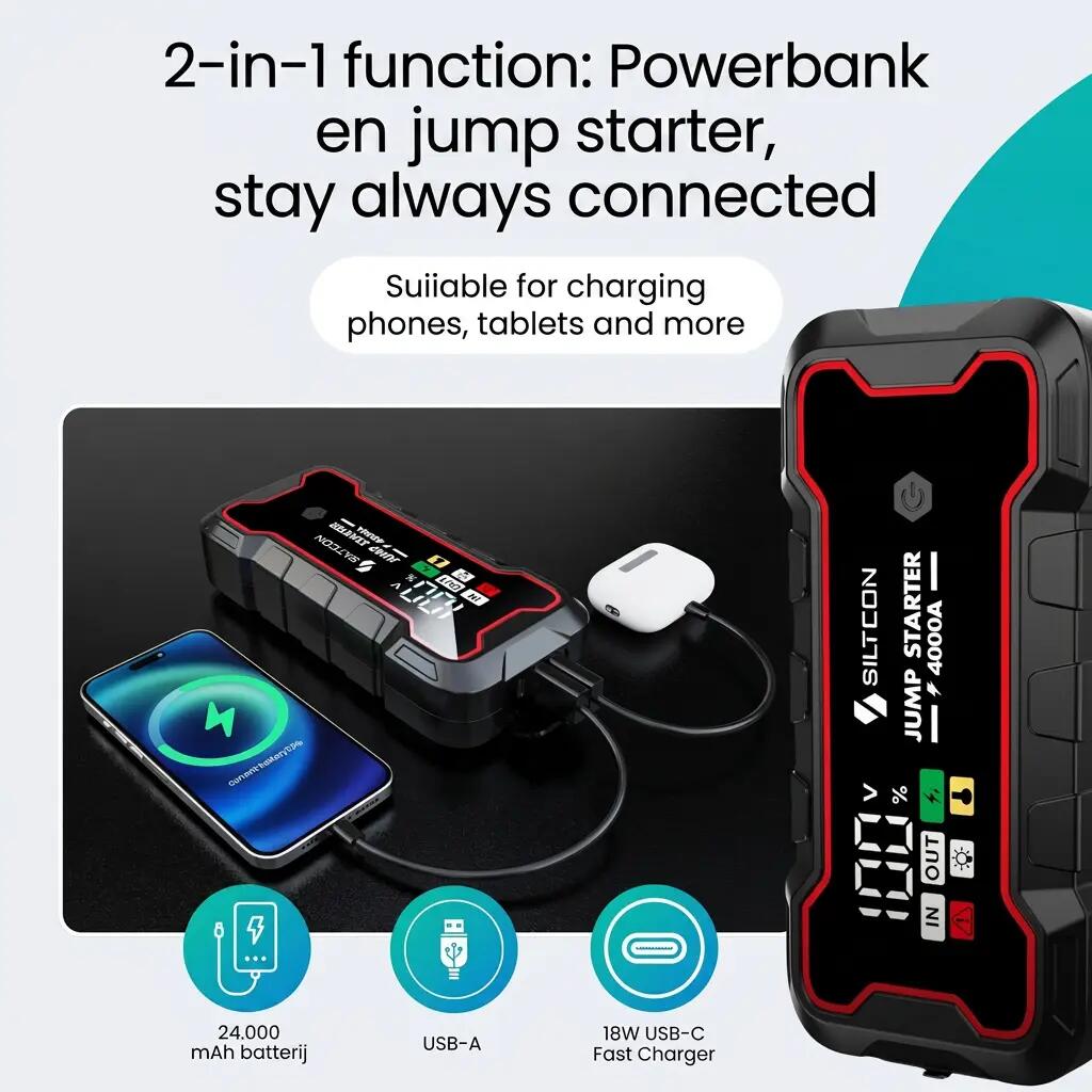 Jumpstarter 12 V 4000 A powerbank 24000 mAh 8/13