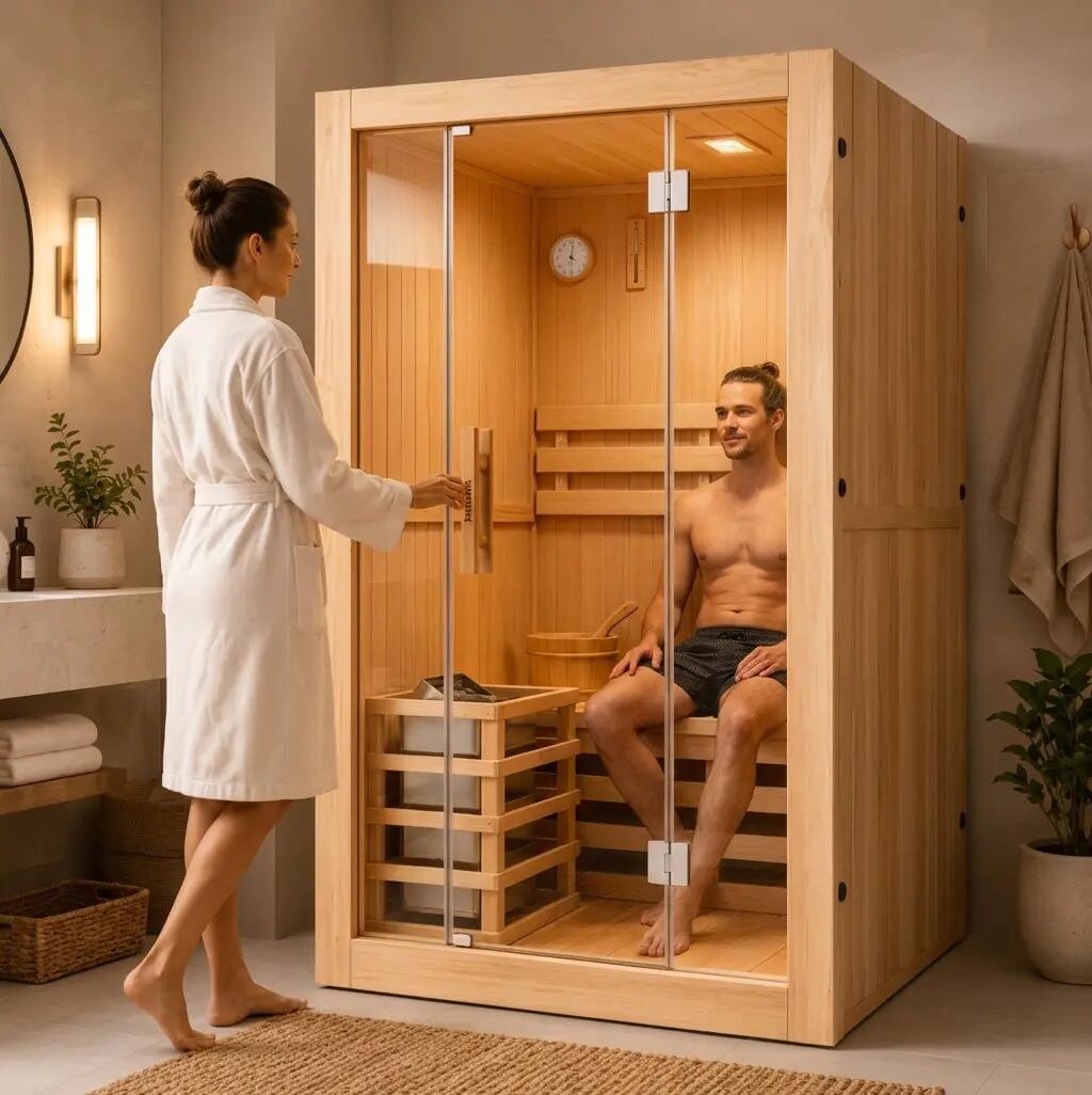 Sauna finlandese per 2 persone in legno Hemlock canadese 3/7