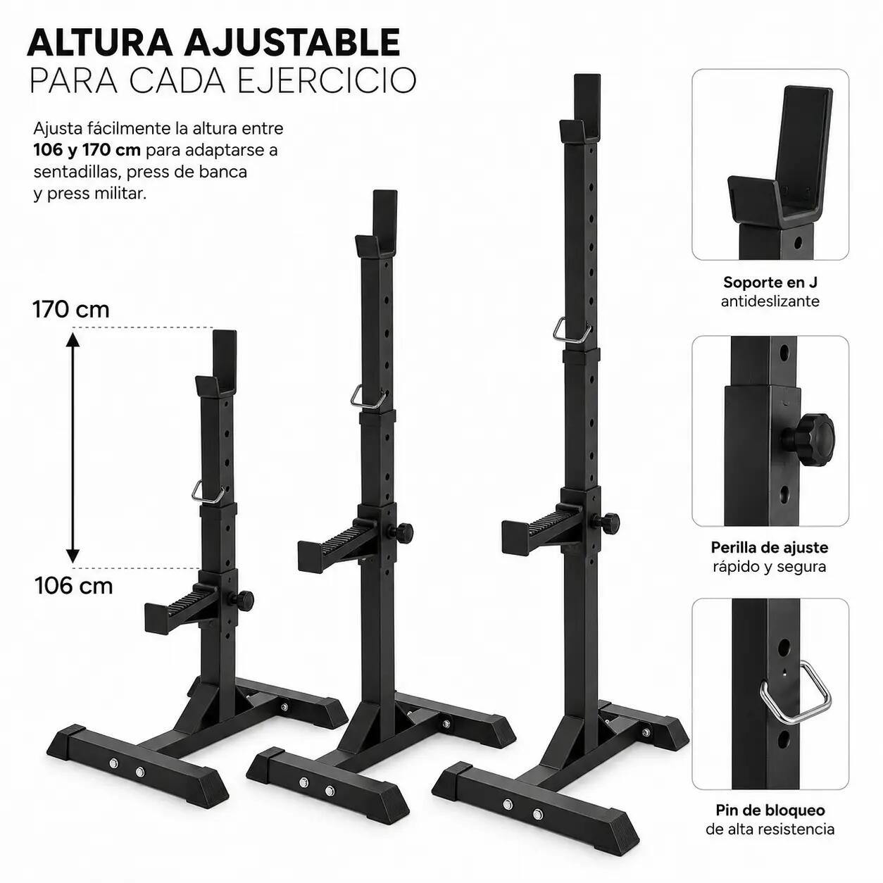 Paire de supports de barre réglables pour squat et presse 5/7