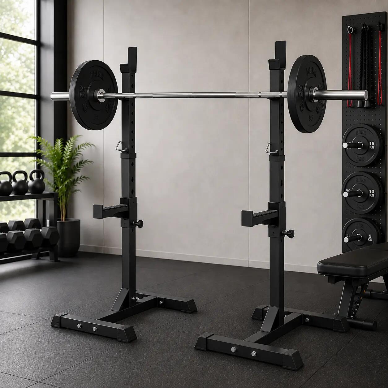 Paire de supports de barre réglables pour squat et presse 3/7