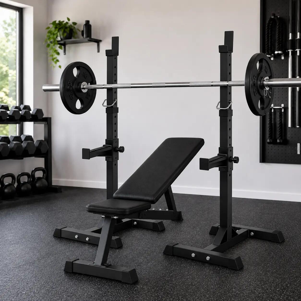 Paire de supports de barre réglables pour squat et presse 2/7