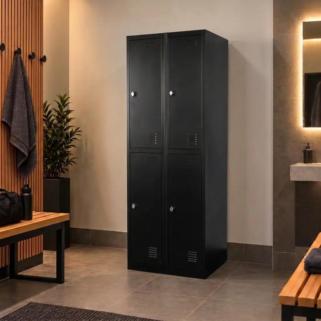 IVOL Metalen Lockerkast Zwart - 60x185x45 cm - 4 Deurs 2/7