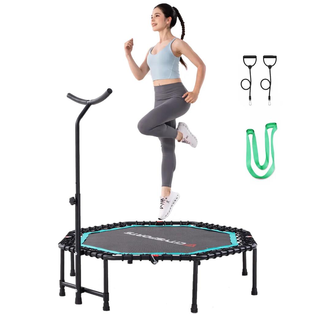 Foldable fitness trampoline, BCJ-51B, ⌀109cm, detachable adjustable handlebars