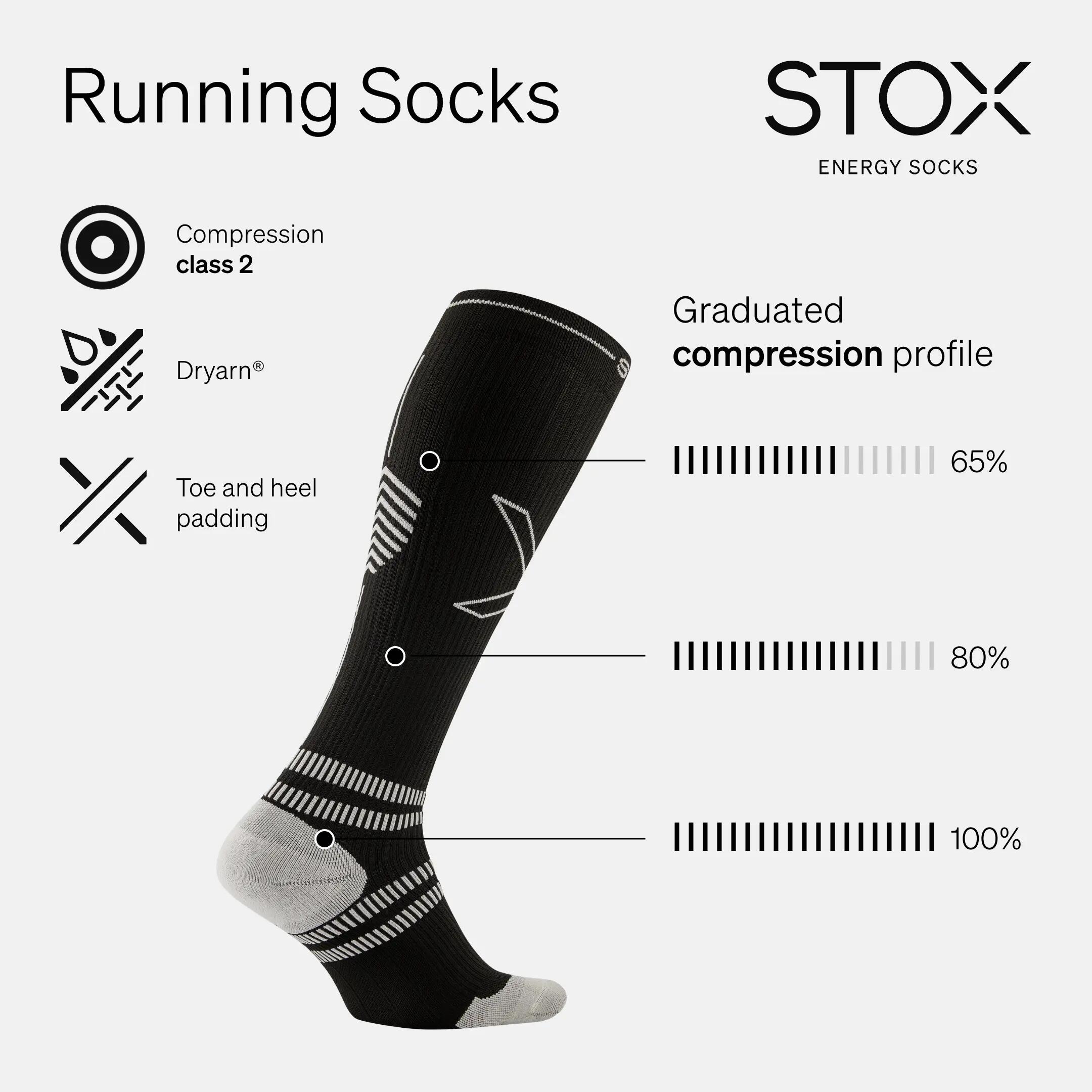 Hardloopsokken Heren - Compressiekousen Wit / Zwart - Maat L: 43-47 5/7