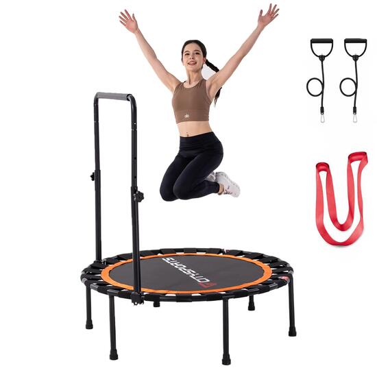Trampoline de fitness pliable avec barre de maintien, calme et robuste
