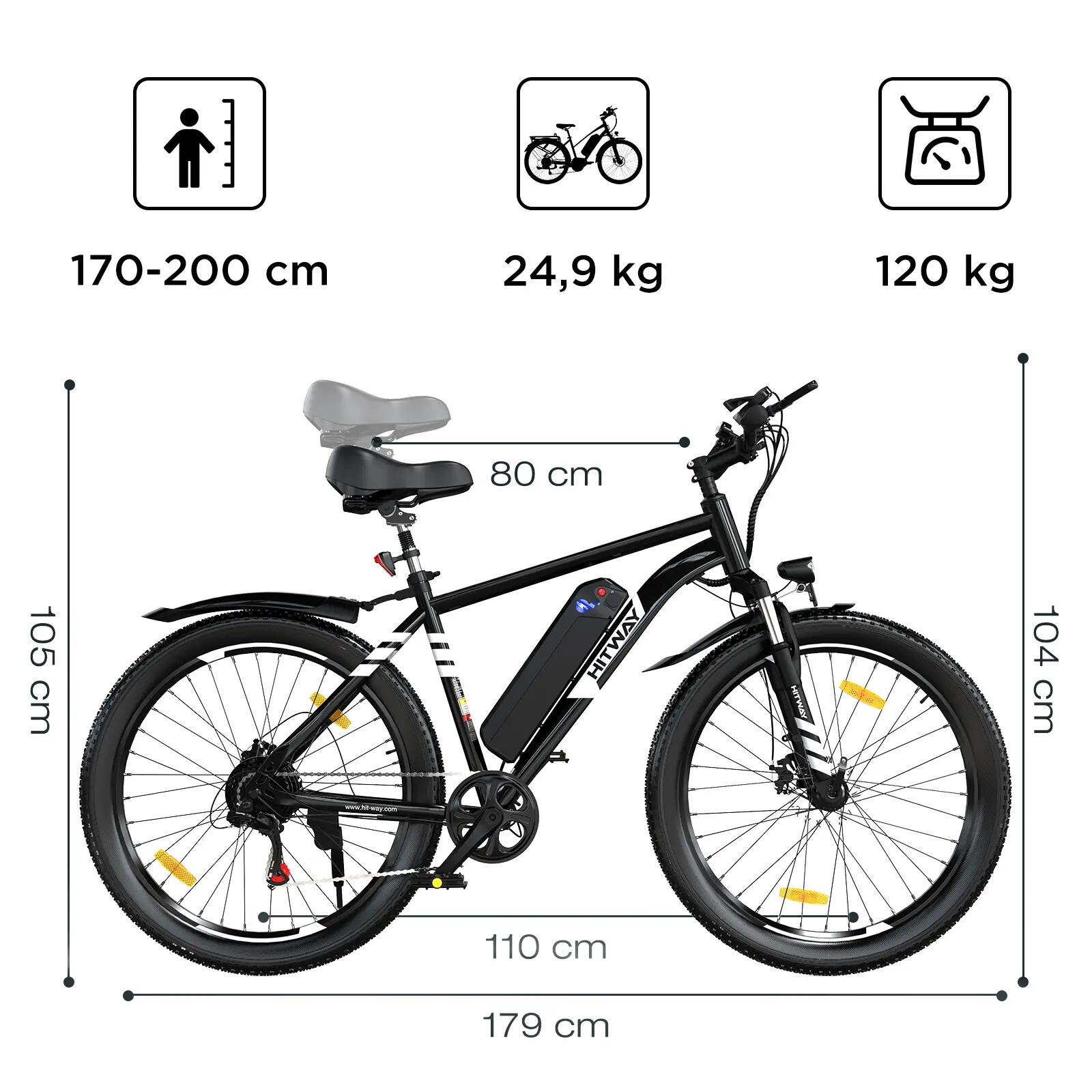 Vélo Électrique VAE 26×3.0 Pneus Larges 7 Vitesses Ville Loisirs 2/6