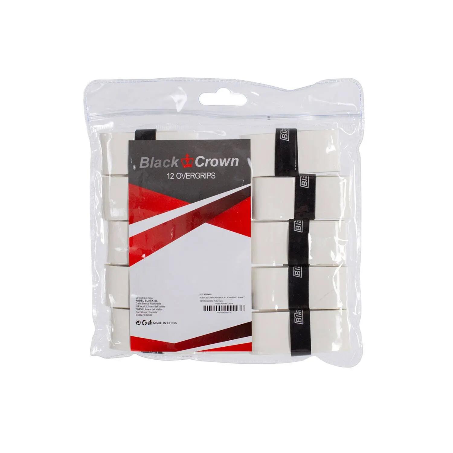 Sachet 12 Poignées Noires Crown Smooth Overgrips White 1/3