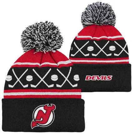 OUTERSTUFF OS FW25 FACE-OFF Cuff POM Devils Youth rouge casquette et bonnet B1SZ
