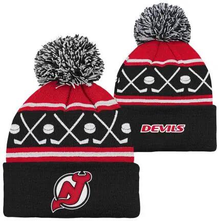 OUTERSTUFF OS FW25 FACE-OFF Cuff POM Devils Youth rouge casquette et bonnet B1SZ