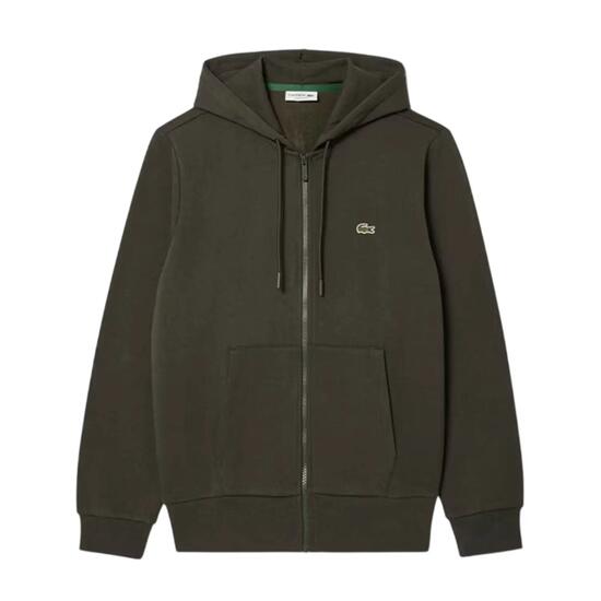 Felpa Con Cappuccio E Zip Intera Logo Misto Cotone Uomo Lacoste Basic Verde