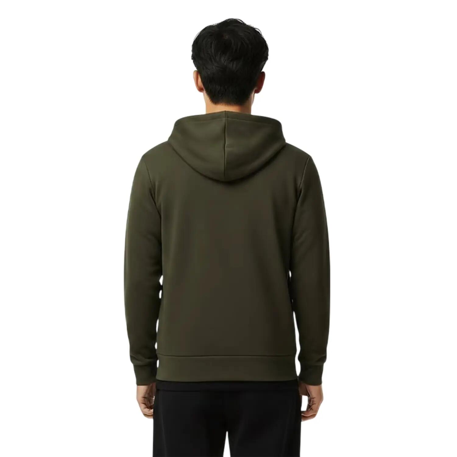 Felpa Con Cappuccio E Zip Intera Logo Misto Cotone Uomo Lacoste Basic Verde Kaki 4/4