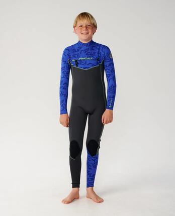 Combinaison de surf Garçon Dawn Patrol 4/3 mm zip poitrine - Black/Blue