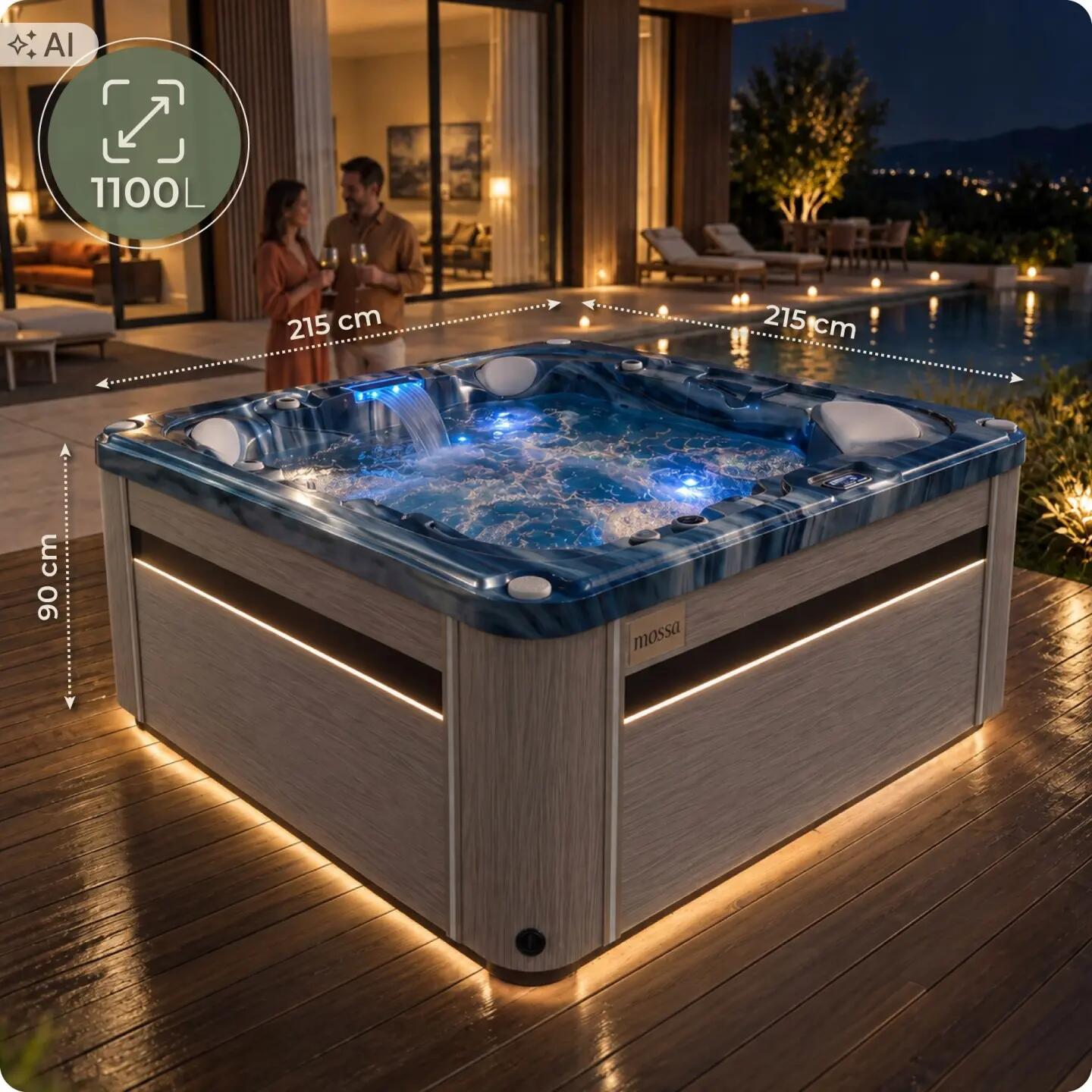 Wanna SPA ogrodowa 5-osobowa z hydromasażem MOSSA 215x215cm z pokrywą 2/16