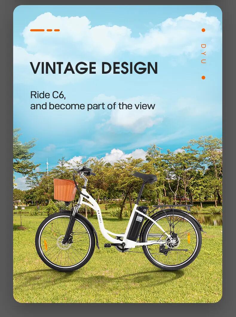 Bicicleta urbana eléctrica DYU C6 250W 450Wh 26 pulgadas 9/9