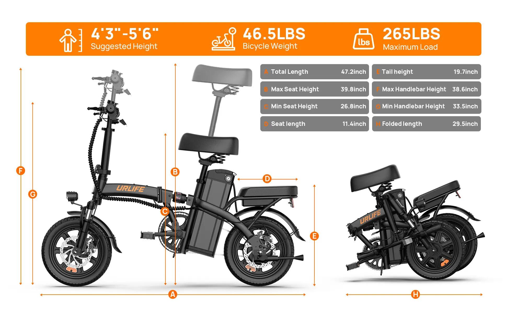 Faltbares elektrisches Stadtfahrrad URLIFE F1L 260W 360Wh 14-Zoll 9/9