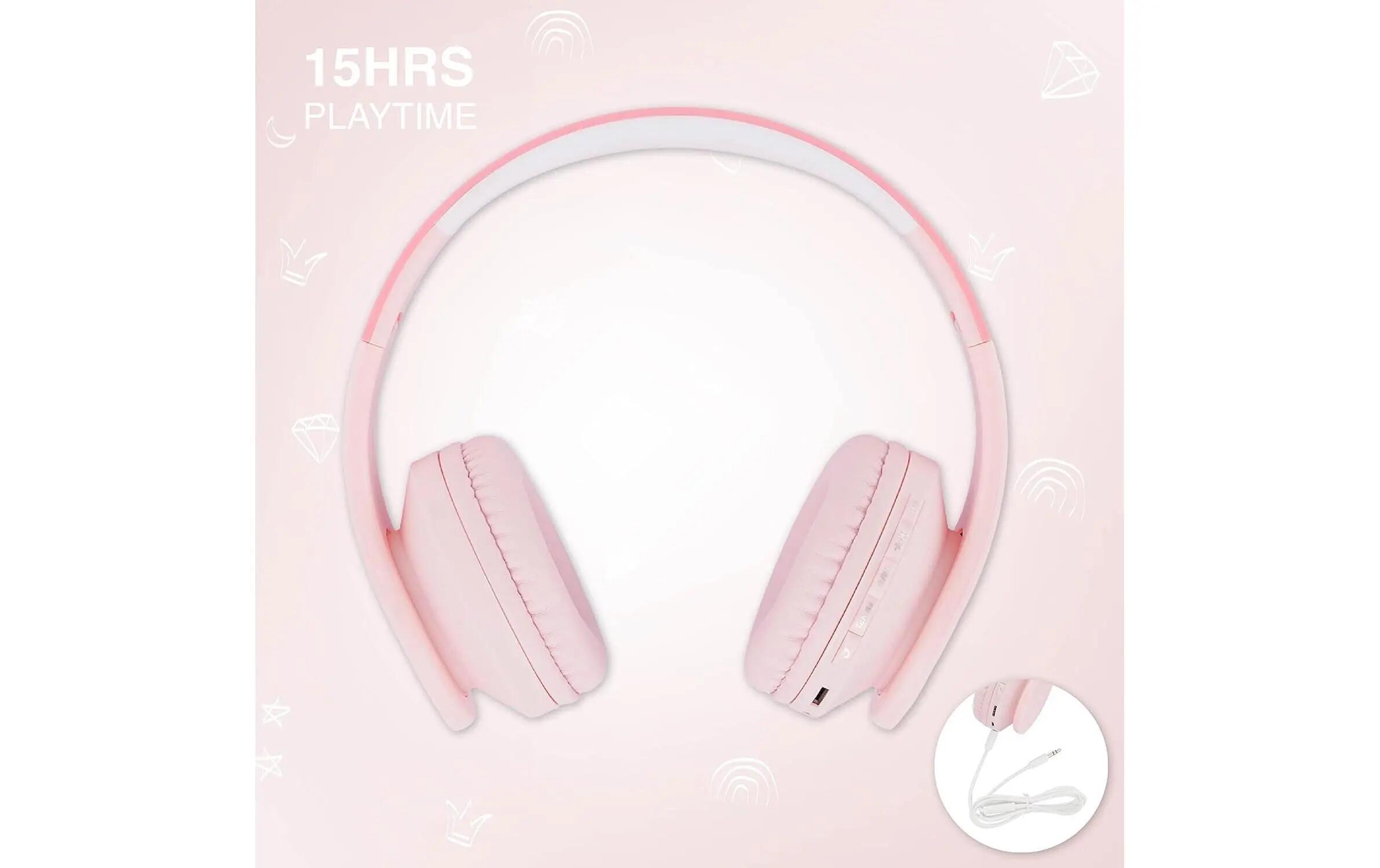 PowerLocus P1 Cuffie bambini wireless Over-Ear 85 dB Rosa 3/3