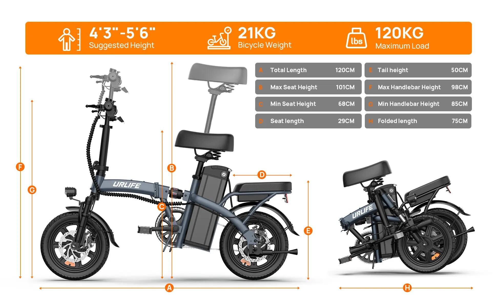 Faltbares elektrisches Stadtfahrrad URLIFE F1L 260W 360Wh 14-Zoll 10/11