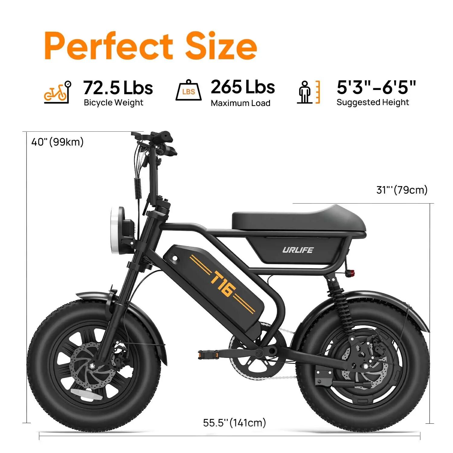 Bicicleta elétrica urbana URLIFE T16 250W 748.8Wh 16 polegadas 6/11