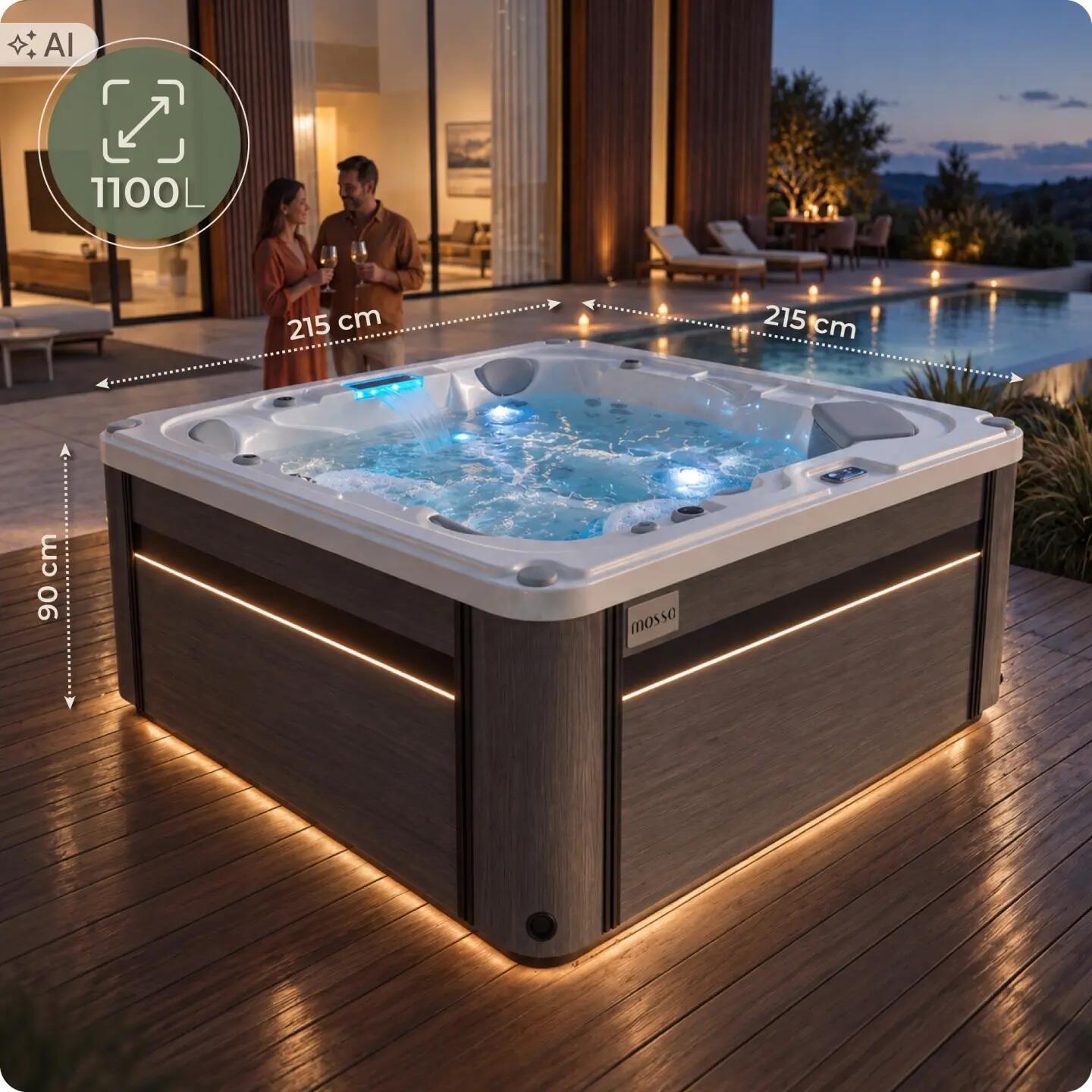 Wanna SPA ogrodowa 5-osobowa z hydromasażem MOSSA 215x215cm z pokrywą 2/16