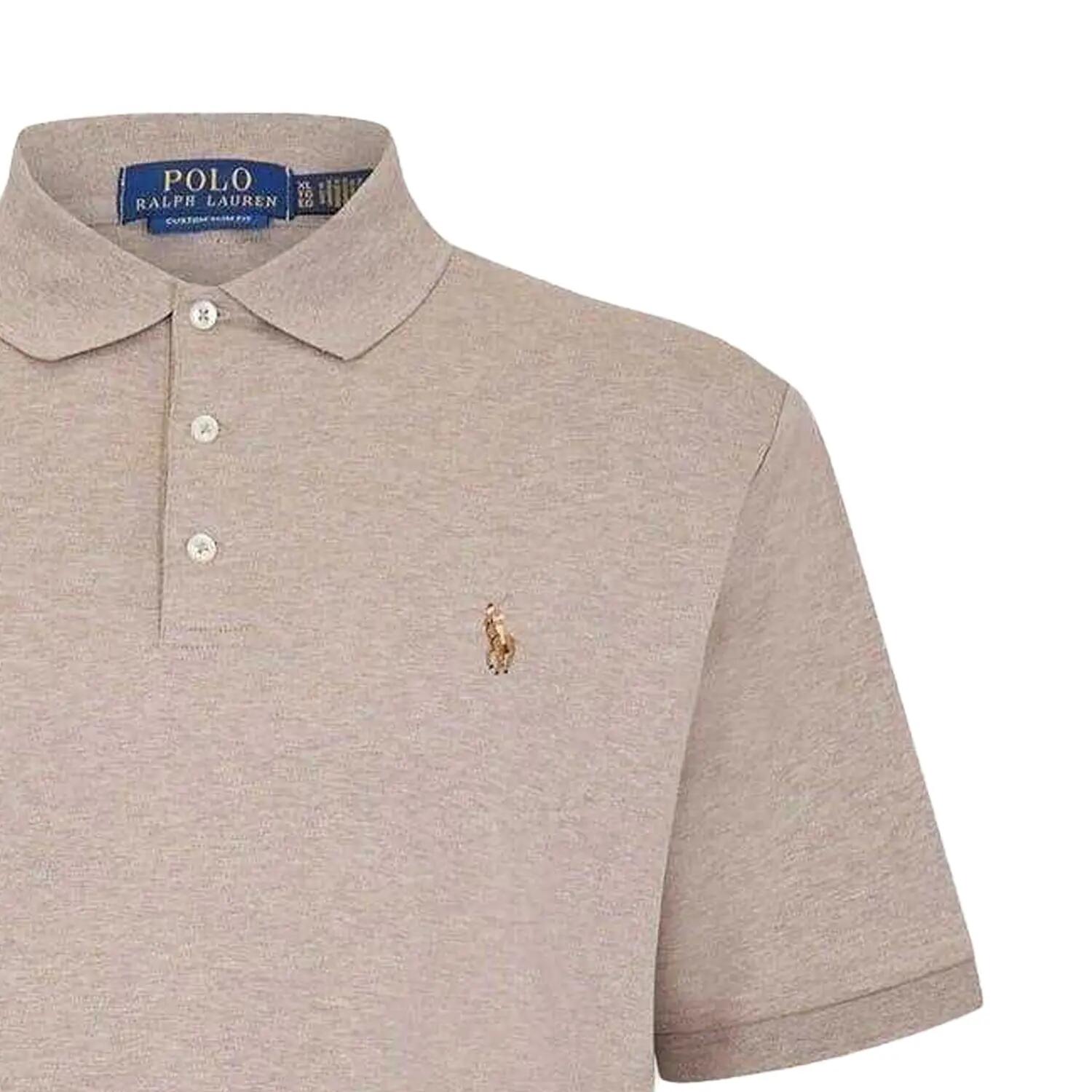 Maglietta Polo Aderente Cotone Pima Maniche Corte Uomo Ralph Lauren Crema 3/3