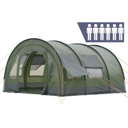 Zelt Relax6 für 6 Personen, 5000 mm Wassersäule, Oliv/Grau, XXL Tunnelzelt