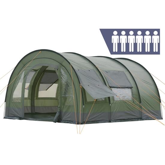 Zelt Relax6 für 6 Personen, 5000 mm Wassersäule, Oliv/Grau, XXL Tunnelzelt