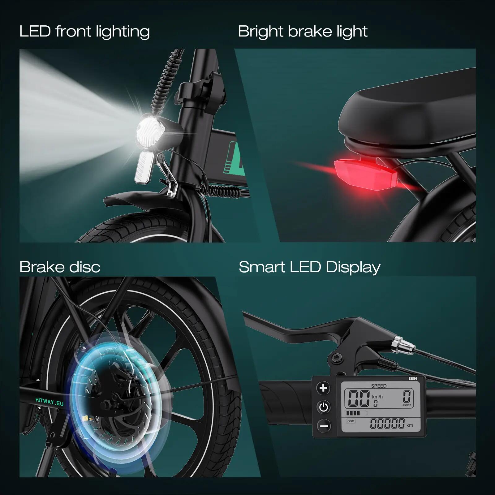 Bici elettrica pieghevole 16 pollici, E-Bike 250W, 10,4Ah, 70 km, BK5S 5/7