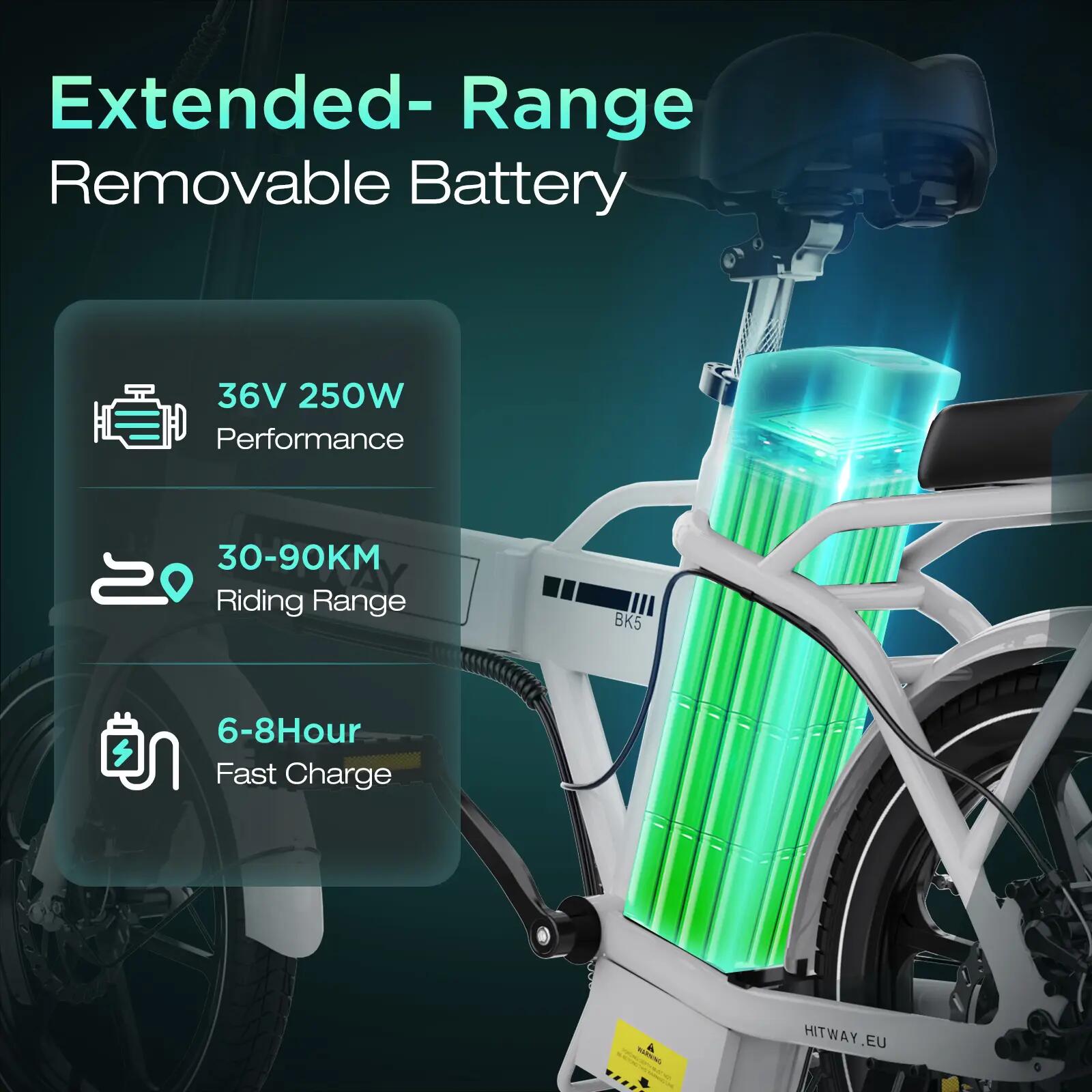 Bici elettrica pieghevole 16 pollici, E-Bike 250W, 10,4Ah, 70 km, BK5S 3/7