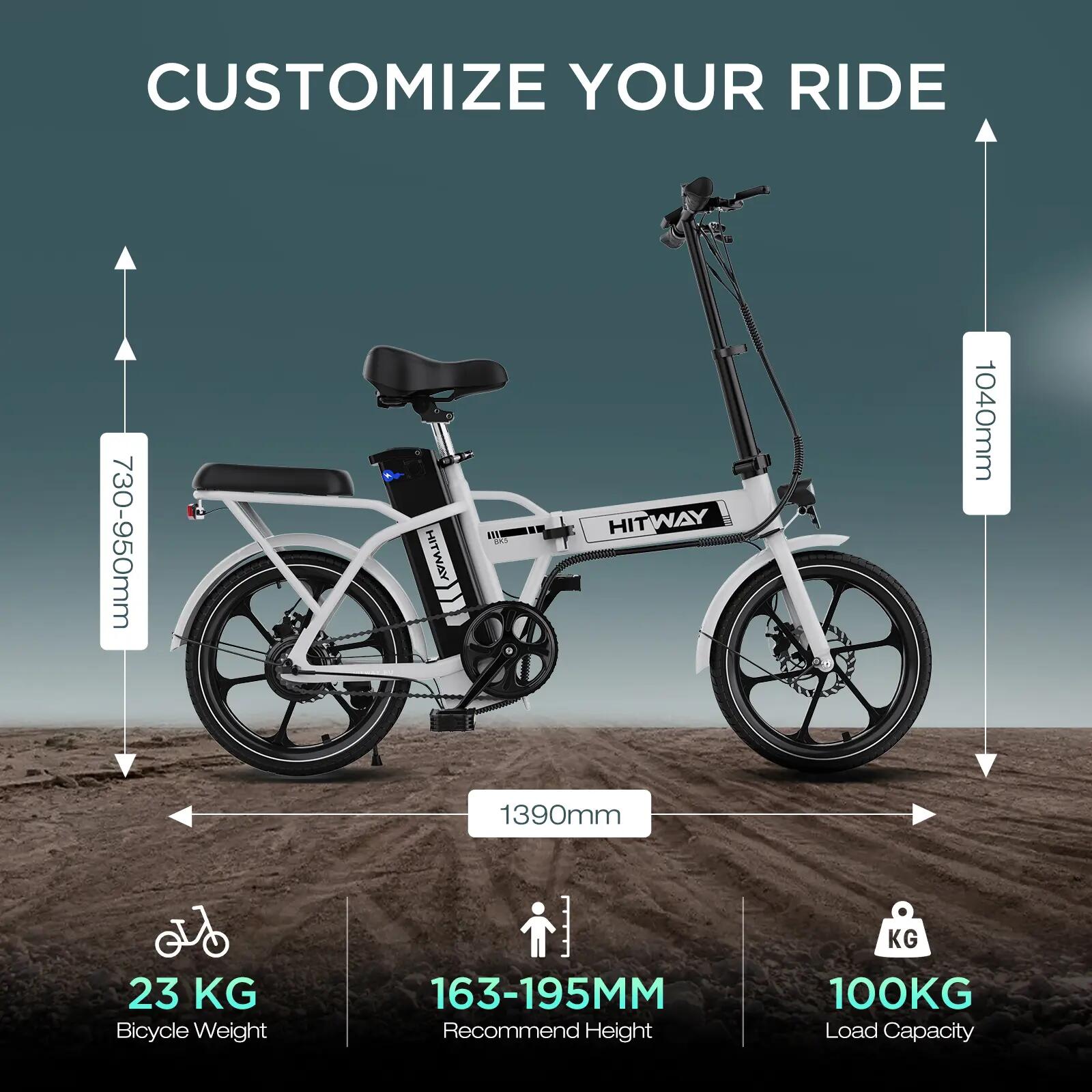 Bici elettrica pieghevole 16 pollici, E-Bike 250W, 10,4Ah, 70 km, BK5S 2/7
