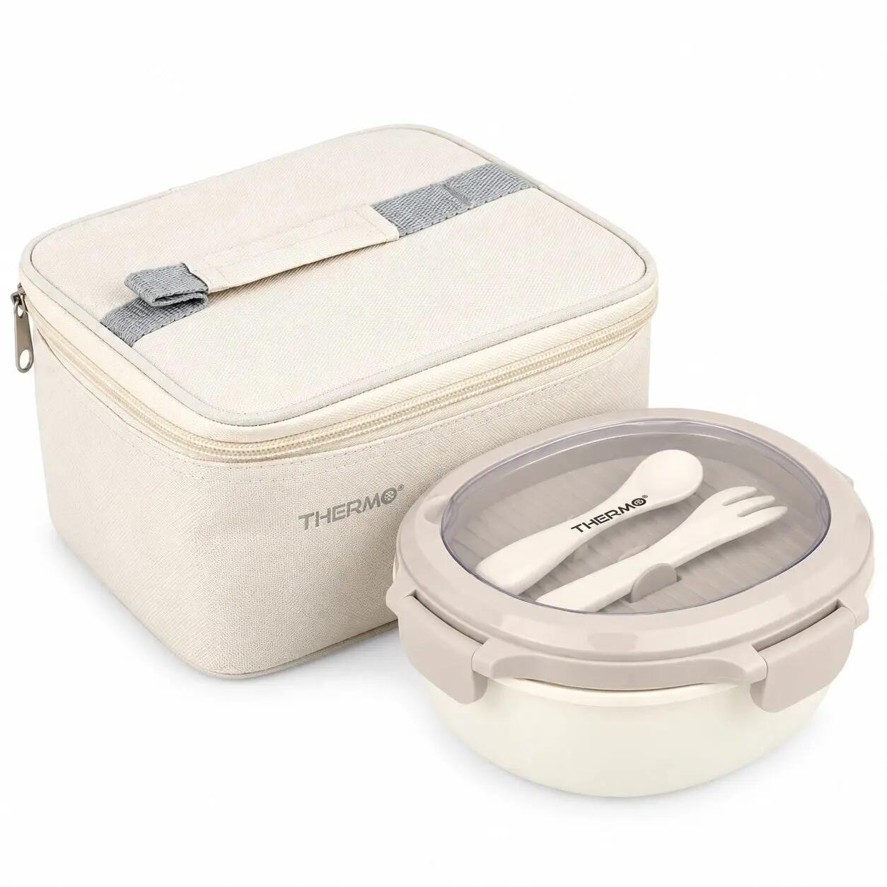 Borsa Termica con Portapranzo 1080 ml Ermetico e Posate, Beige 4/6