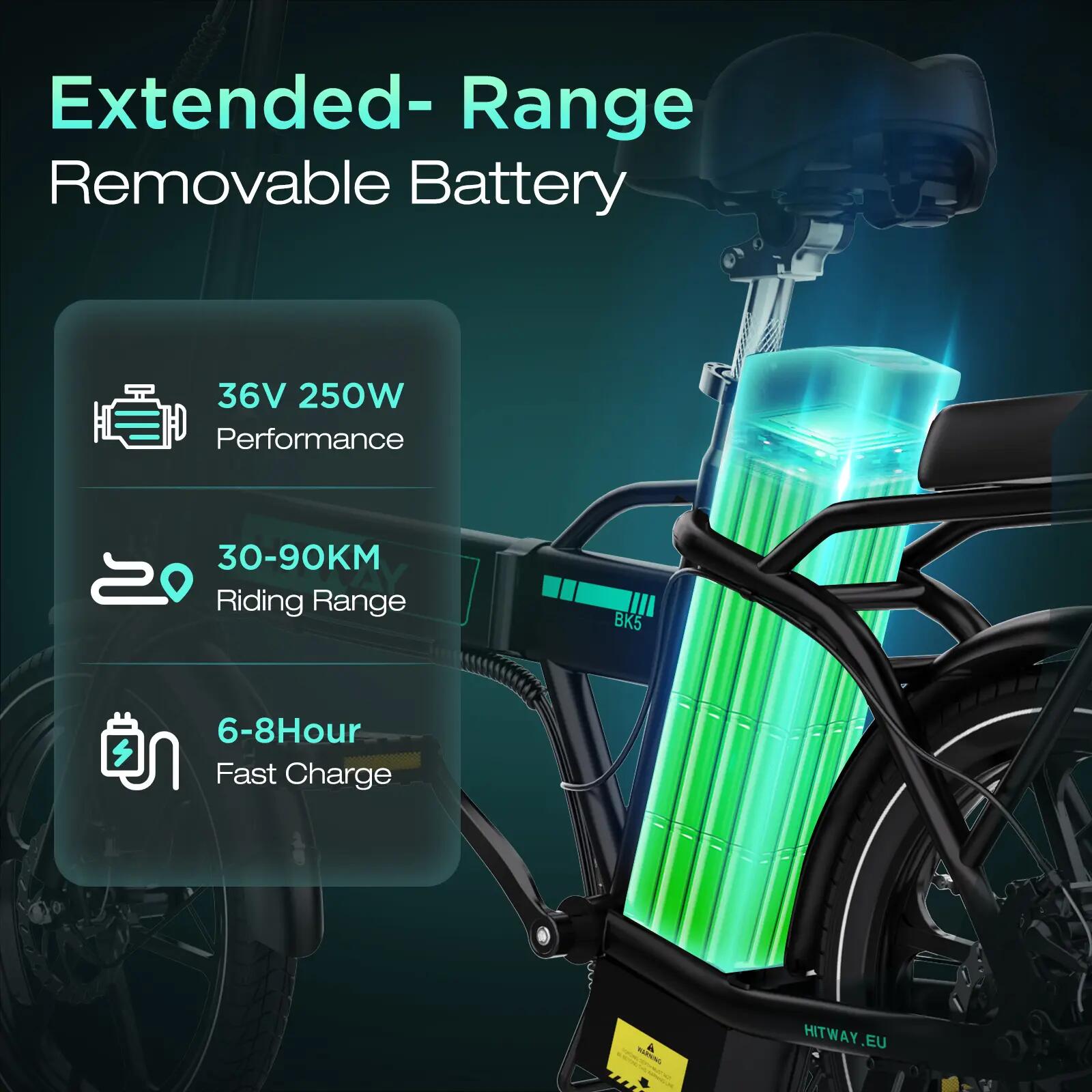 Bici elettrica pieghevole 16 pollici, E-Bike 250W, 10,4Ah, 70 km, BK5S 3/7