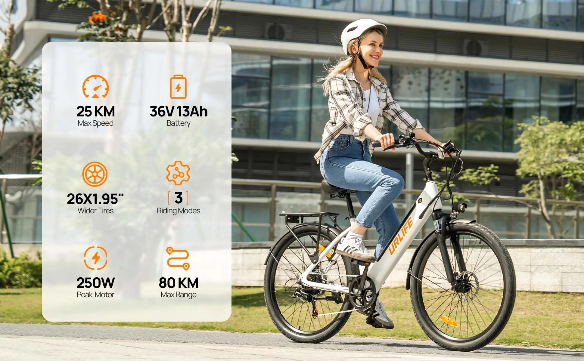 Elektrisches Stadtfahrrad URLIFE E26 250W 499.2Wh 26-Zoll 7/11