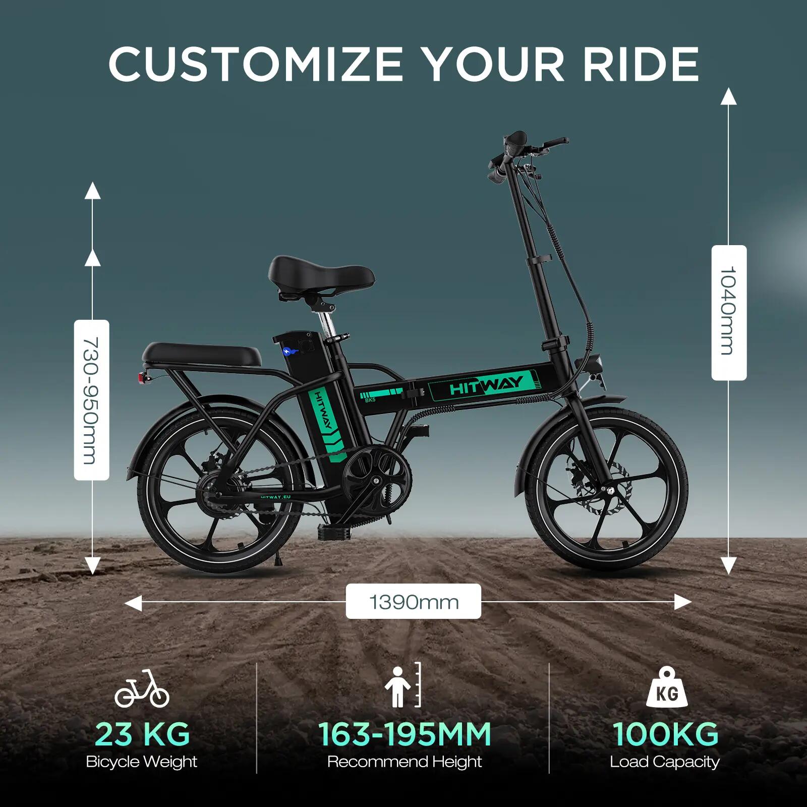 Bici elettrica pieghevole 16 pollici, E-Bike 250W, 10,4Ah, 70 km, BK5S 2/7