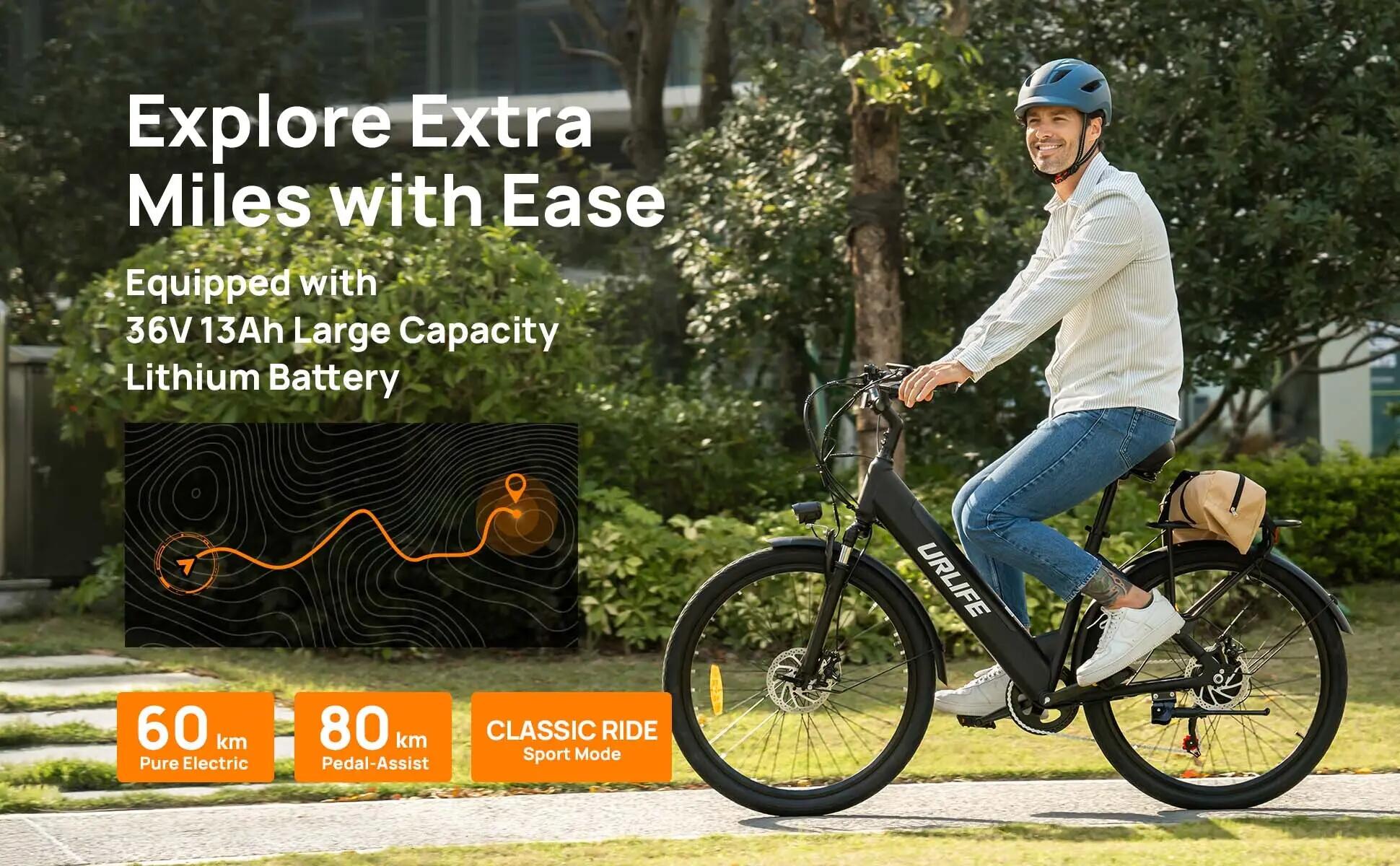 Elektrisches Stadtfahrrad URLIFE E26 250W 499.2Wh 26-Zoll 10/11