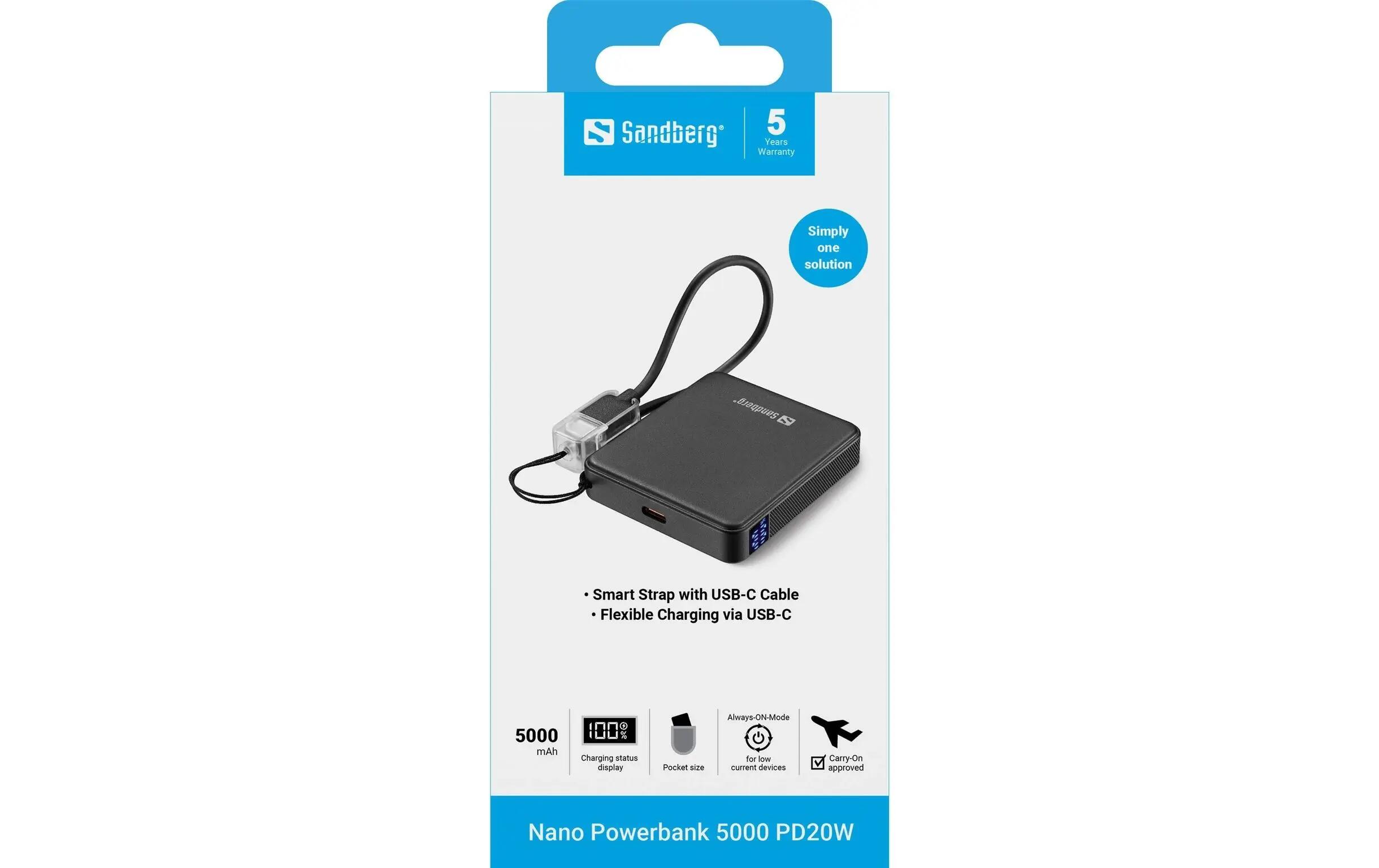Sandberg Powerbank Nano 5000 mAh Nero 3/3
