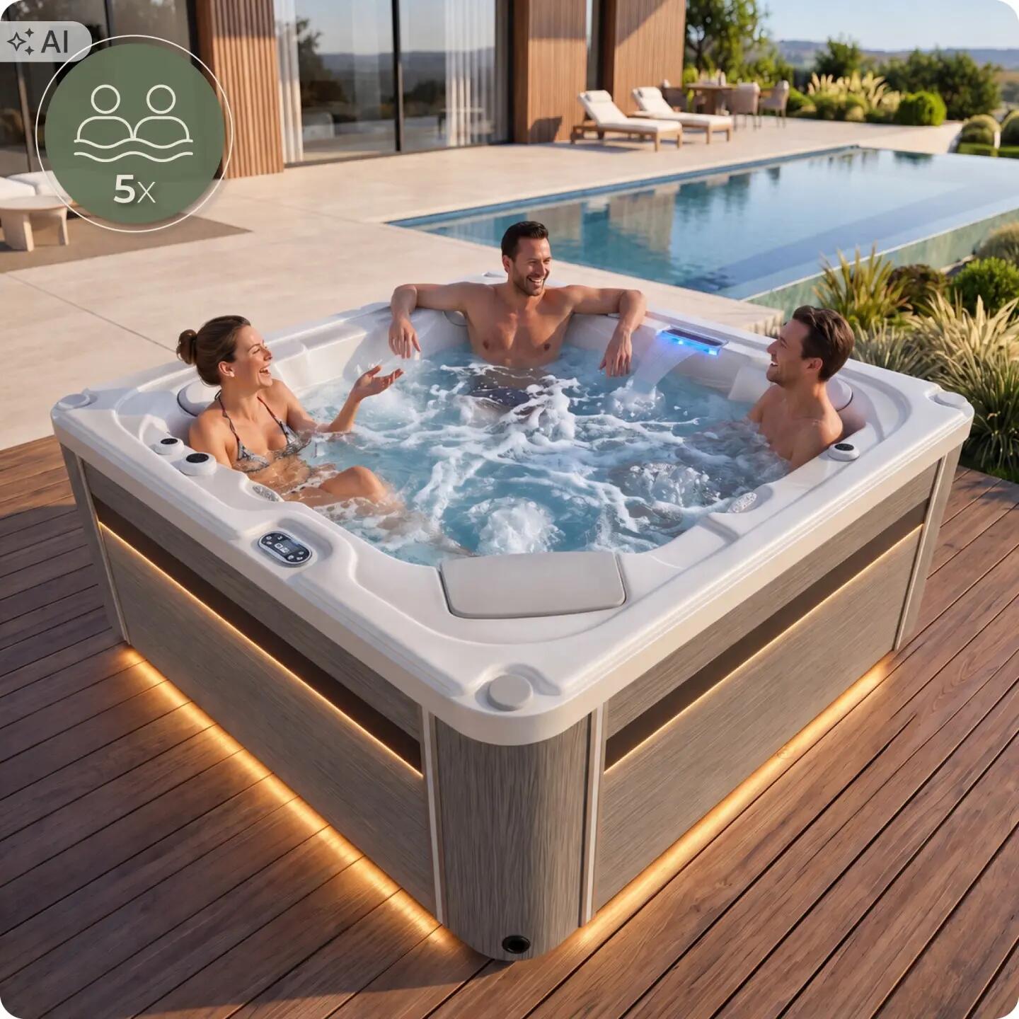 Wanna SPA ogrodowa 5-osobowa z hydromasażem MOSSA 215x215cm z pokrywą 3/16
