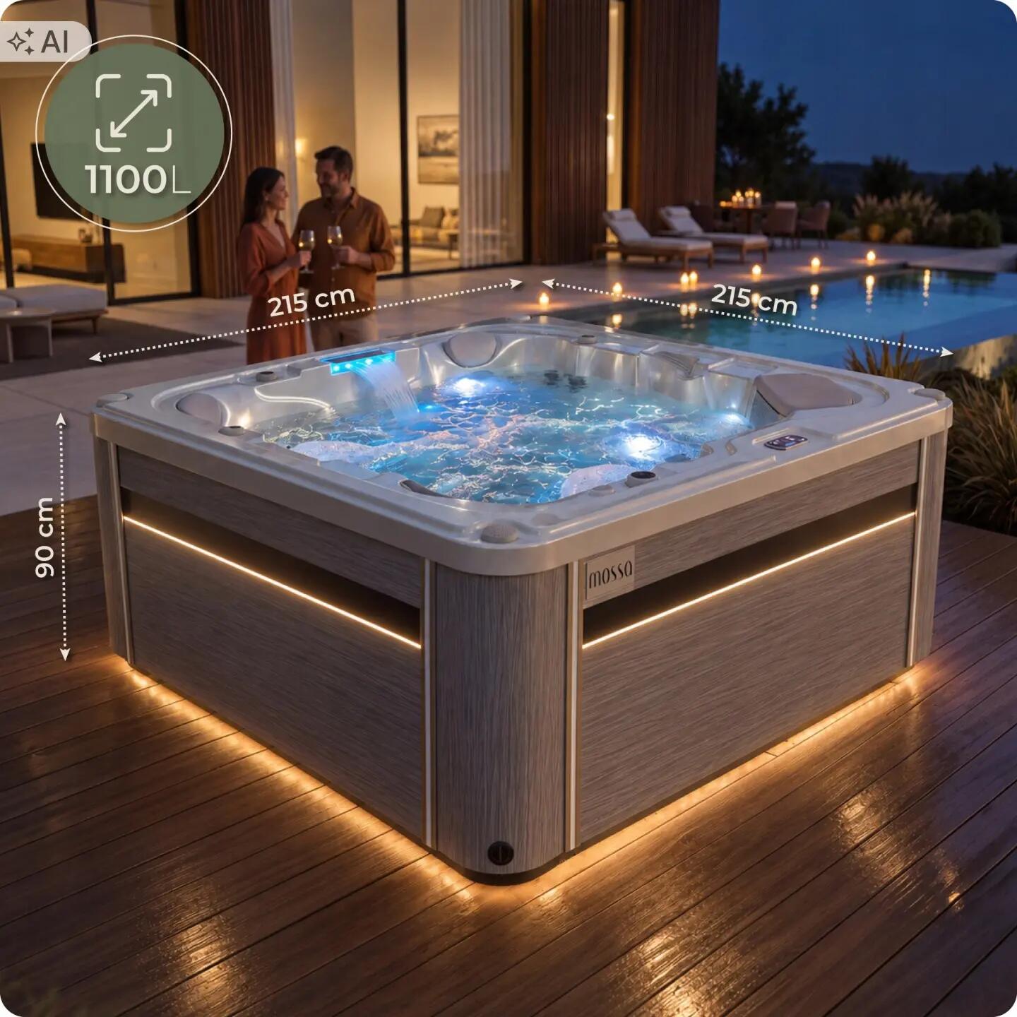 Wanna SPA ogrodowa 5-osobowa z hydromasażem MOSSA 215x215cm z pokrywą 2/16