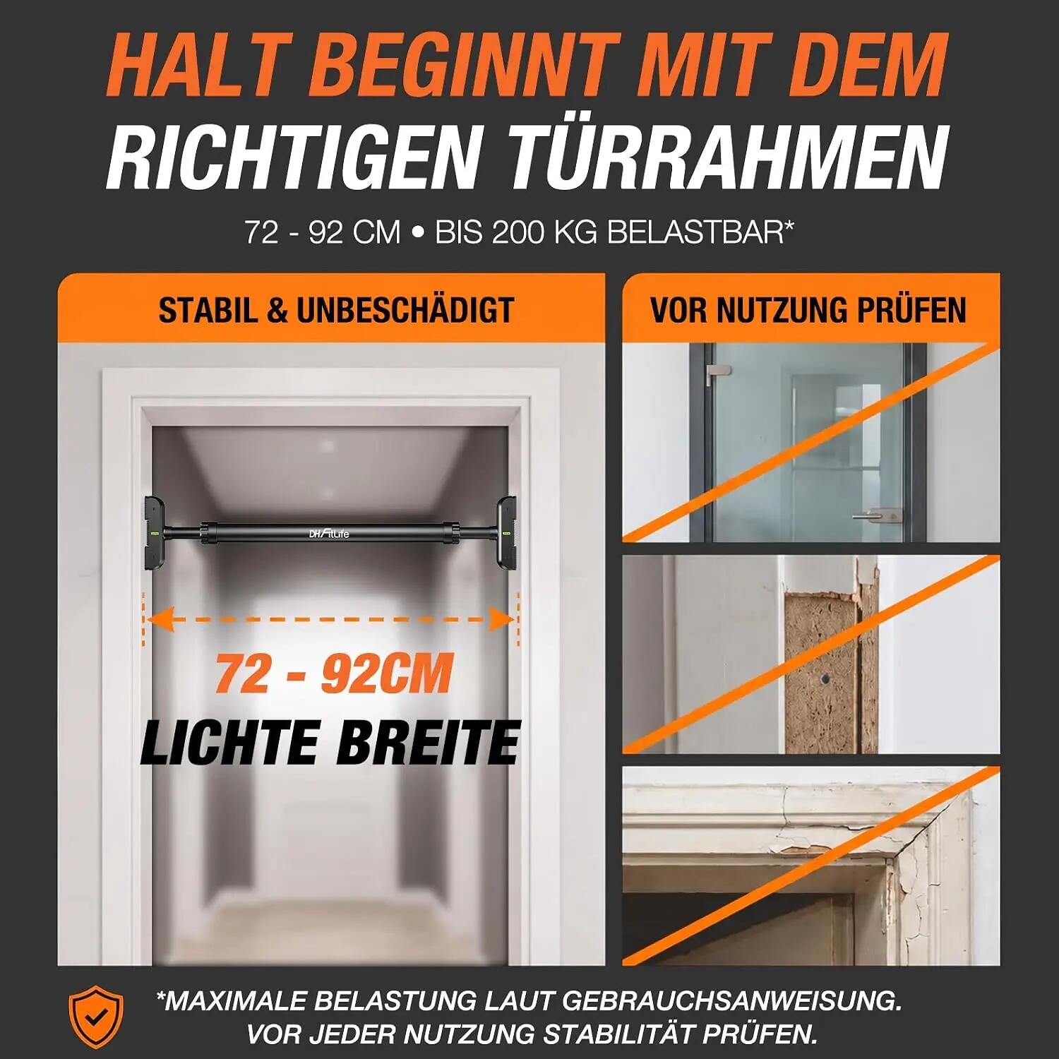 Klimmzugstange Türrahmen, Pull up Bar ohne Bohren, bis 200kg 6/7