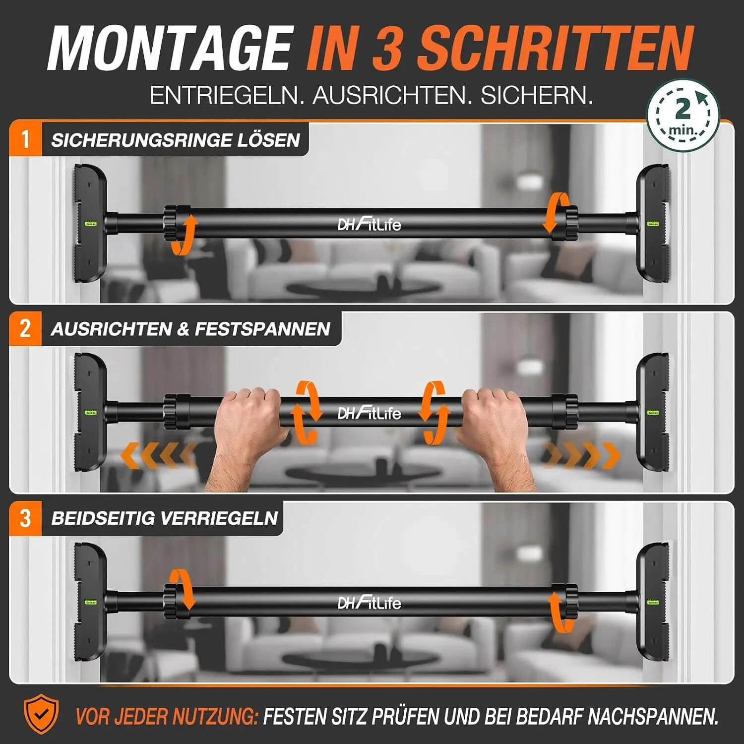 Klimmzugstange Türrahmen, Pull up Bar ohne Bohren, bis 200kg 5/7