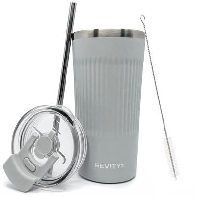 Thermosbeker - thermosfles met rietje rvs 600 ml + schoonmaakborsteltje