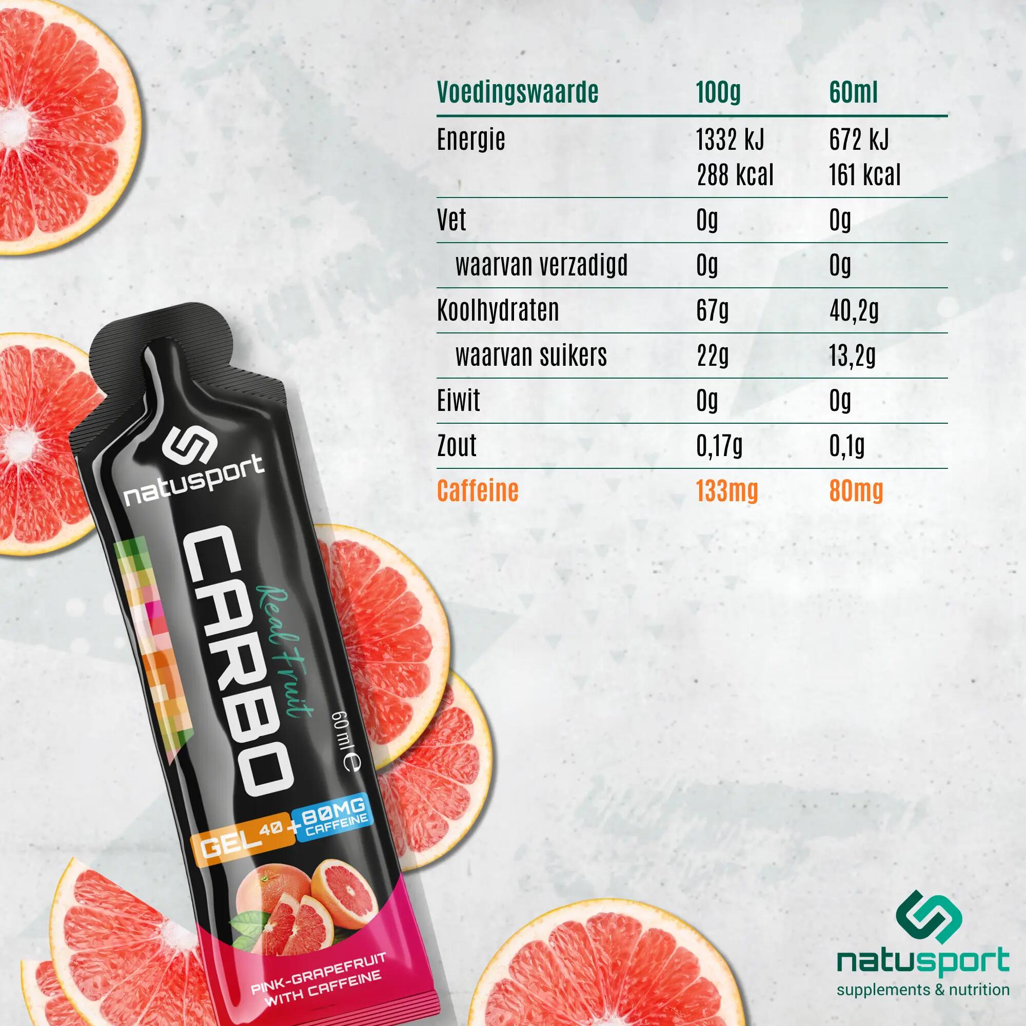 Real Fruit Carbo Gel - 40g - Energiegel met cafeïne - PinkGrapefruit - 12 stuks 4/4