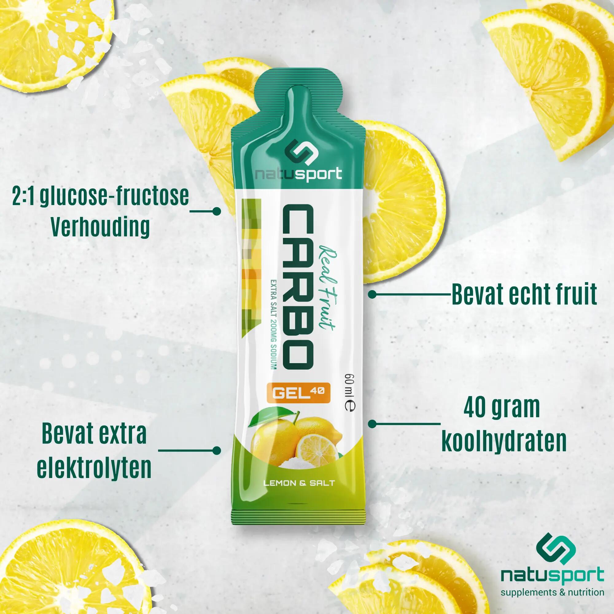 Real Fruit Carbo Gel - 40 gram  - Energiegel - Lemon & Salt - 12 stuks 3/4