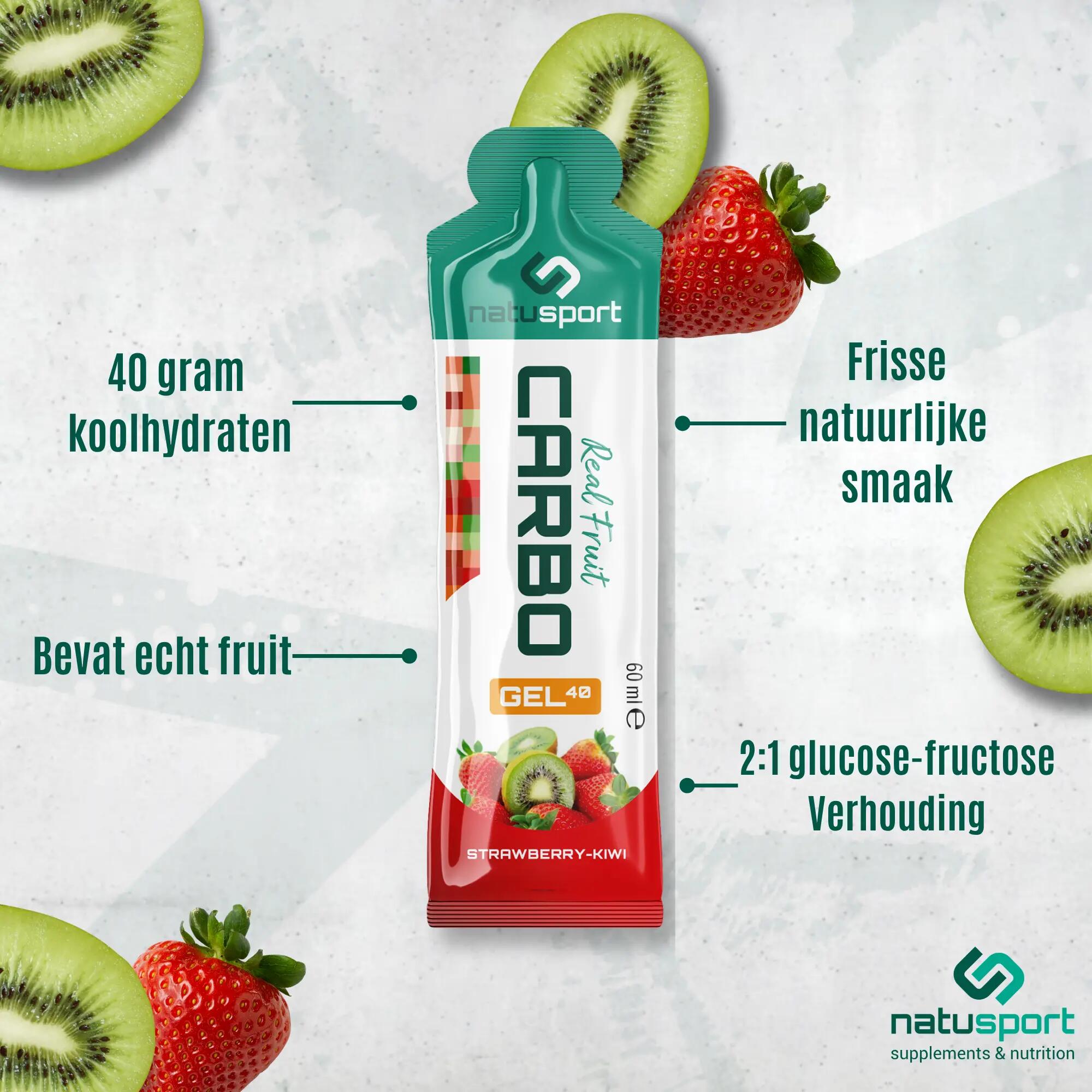 Real Fruit Carbo Gel - 40 gram  - Energiegel - Strawberry & Kiwi - 12 stuks 3/4