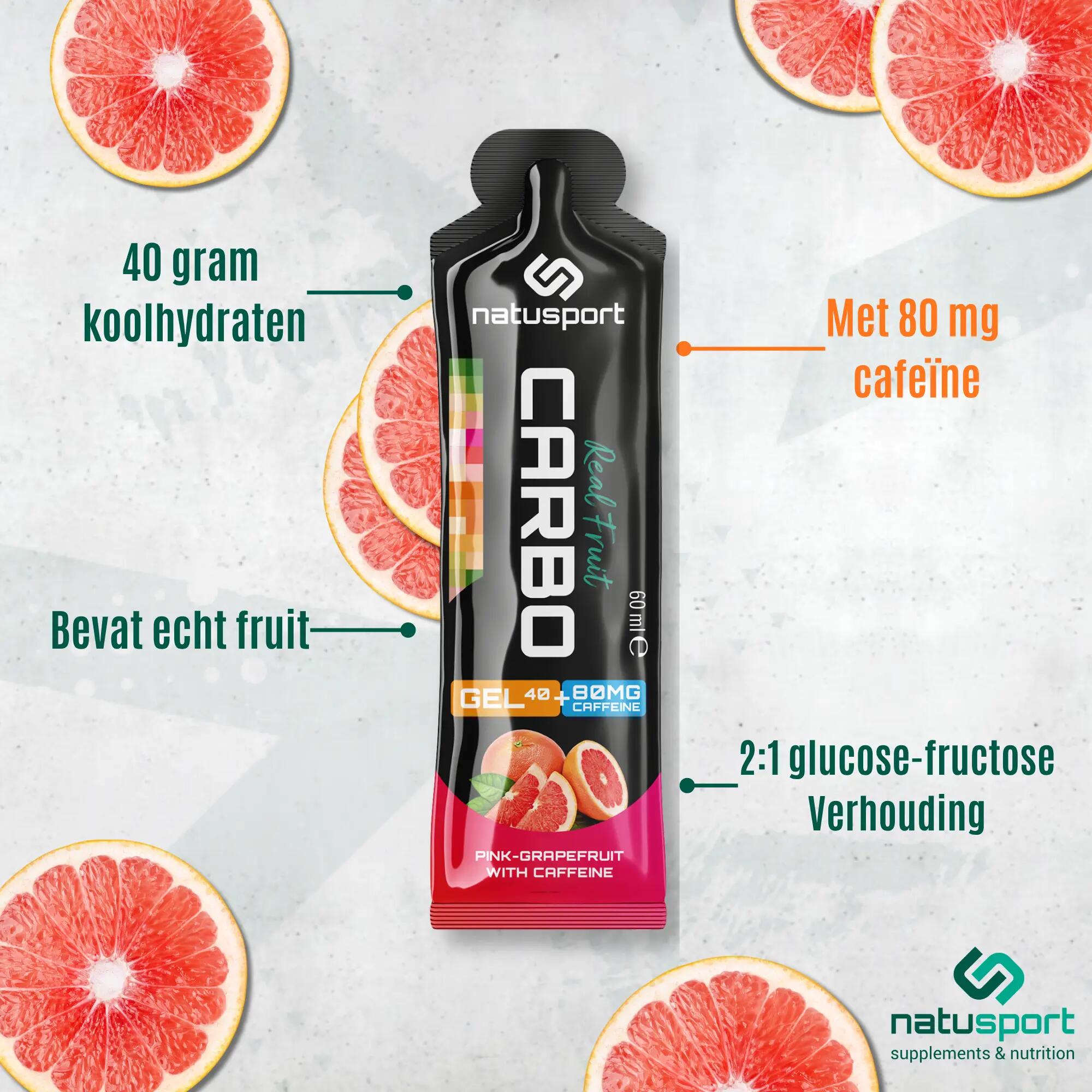 Real Fruit Carbo Gel - 40g - Energiegel met cafeïne - PinkGrapefruit - 12 stuks 3/4