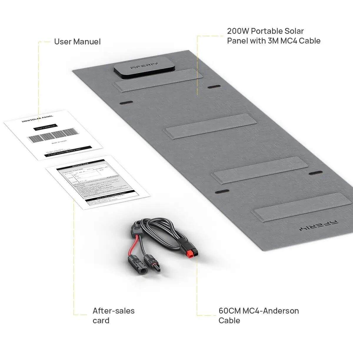 Panneau solaire pliable AFERIY 200W Monocristallin 23% -IP65 Revêtement ETFE 8/9