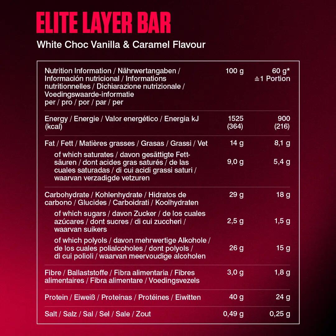 Protein Riegel Elite Layer Bar White Choc Vanilla & Caramel 18 x 60 g 5/7