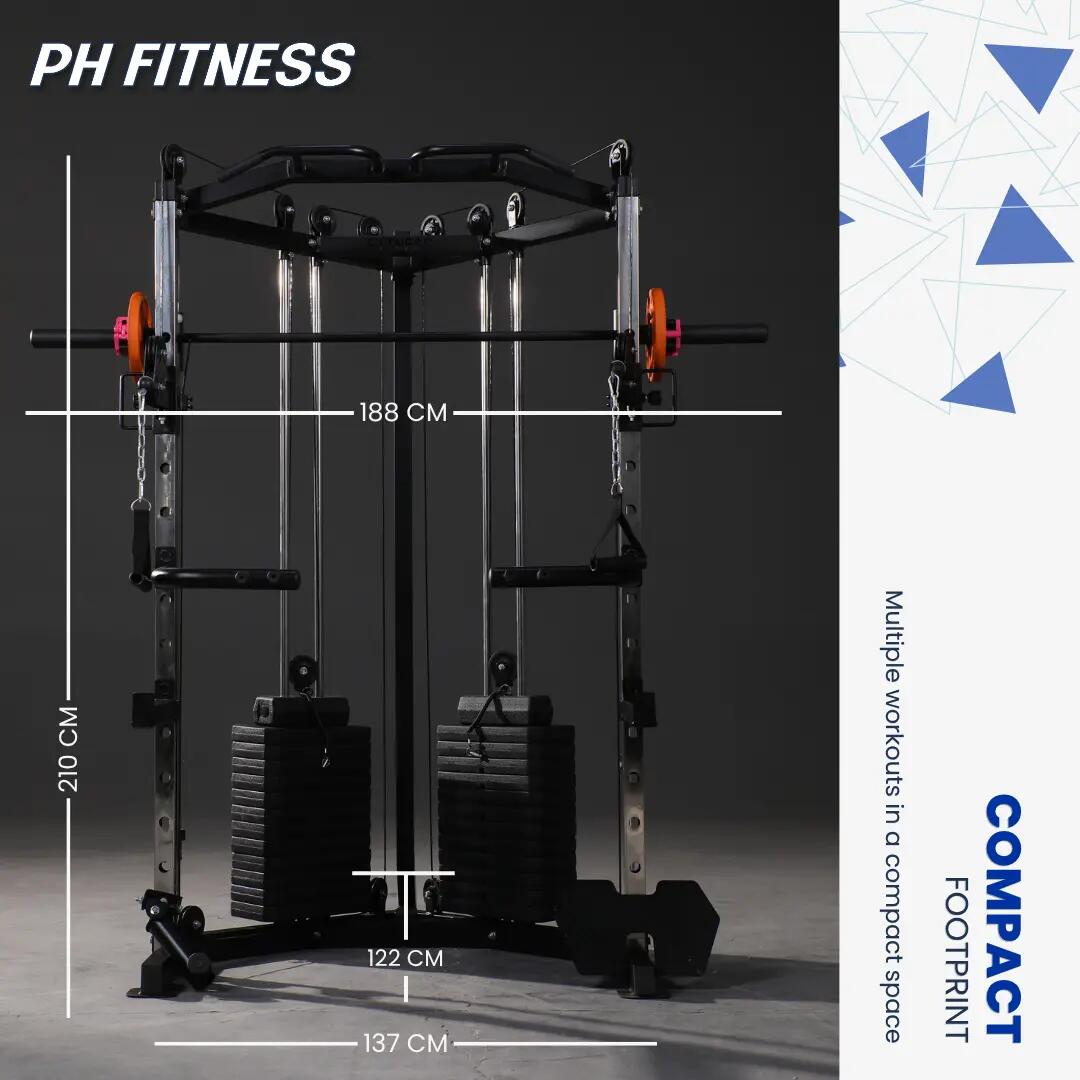 Hoek-krachtstation met Smith Machine en dubbele kabel – 160 kg 9/10