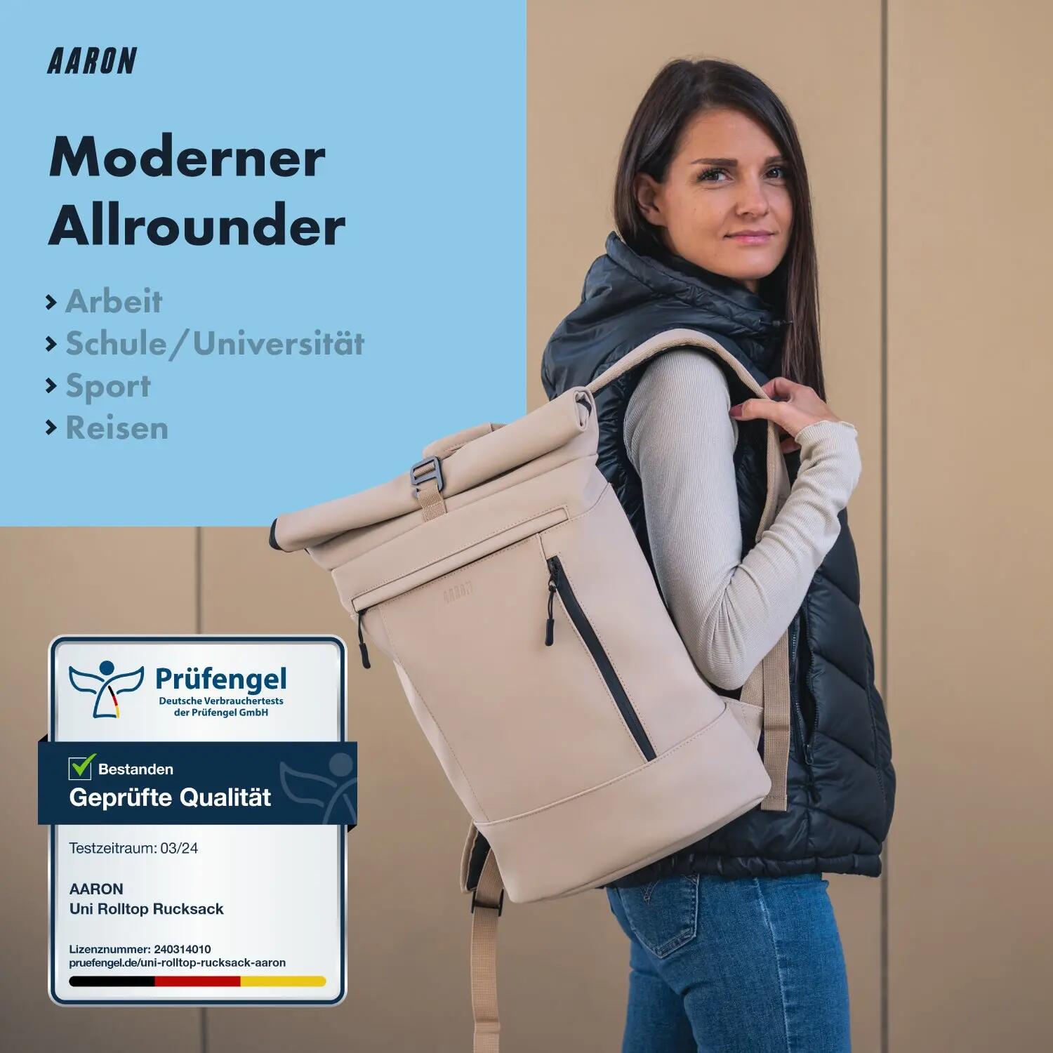UNI Rolltop Rucksack Beige, 16-22 Liter Volumen 2/7