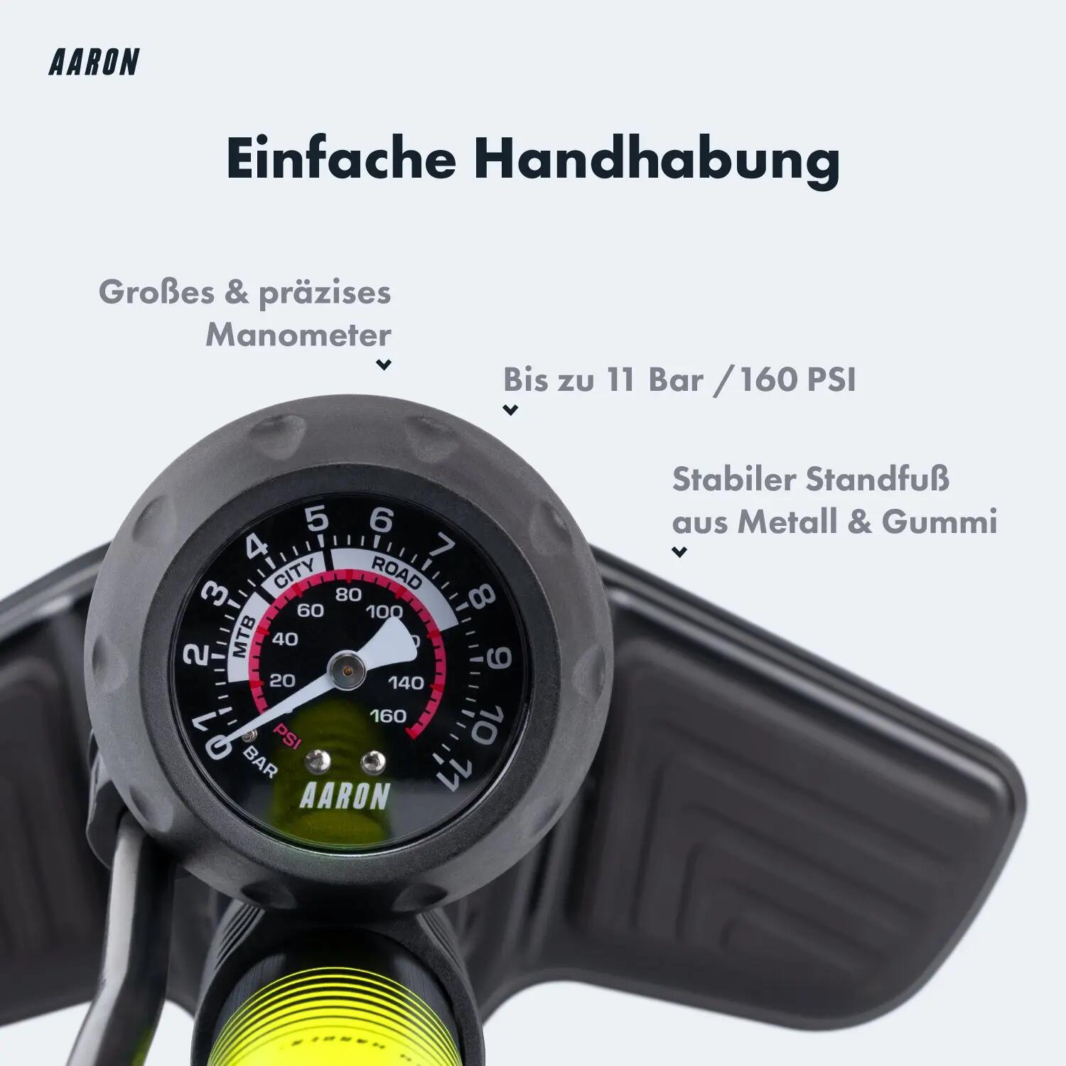 Sport One 2.0 Standpumpe - 11 bar Manometer, für AV/SV/DV - Gelb 3/7